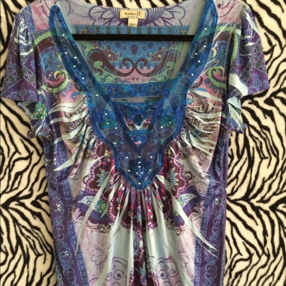 Blue multi colored Beaded Top
